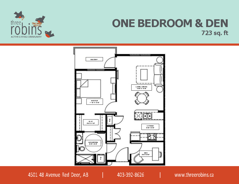 Three Robins Red Deer One Bedroom Plus Den