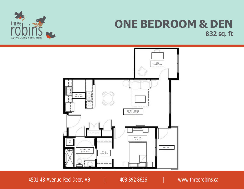 Three Robins Red Deer One Bedroom Plus Den